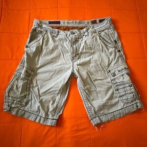 Rock Revival Shorts Mens 38  Classic Cargo Gray Embroidered Thick Stitch Baggy
